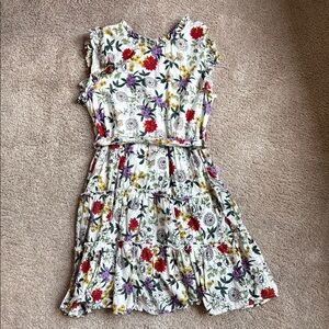 THML Red and Green Sundress Casual Flutter Sleeve